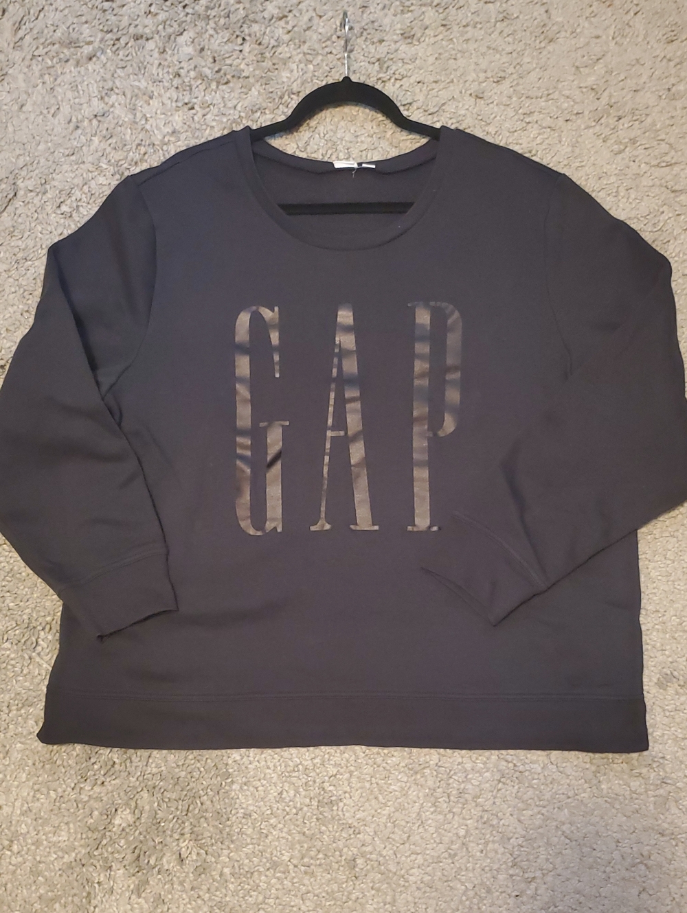 GAP Factory Women's Black Crewneck Sweatshirt with Shiny Logo